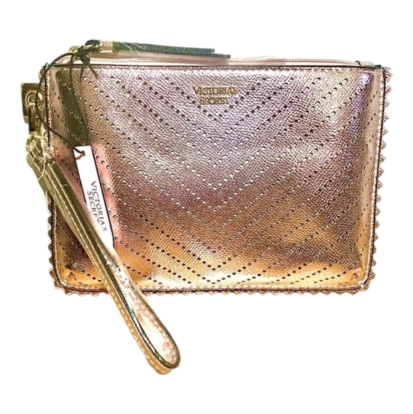 NWT Victoria's Secret Laser Cut Blush Rose Gold Metallic Clutch - Picture 1 of 6